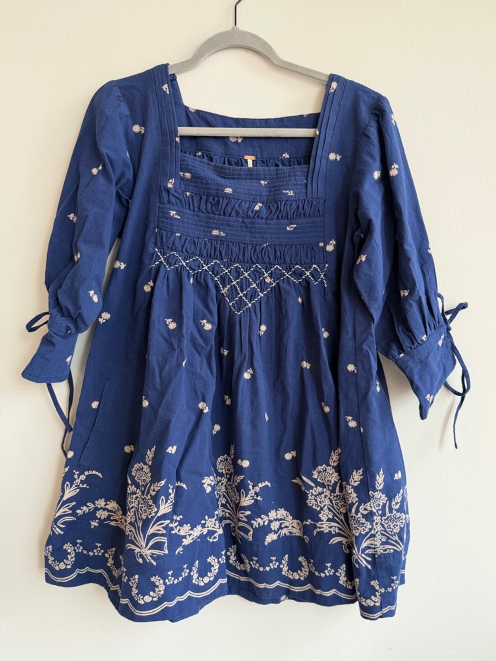 Free People Navy Blue Embroidered Sonora Printed Mini Dress - Picture 3 of 5